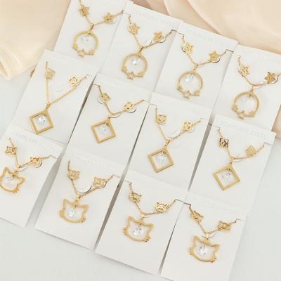 China CLASSIC Fashion High Quality Gold Plated Cat Moon Star Geometric Zircon Earring Pendant Necklace Set Stainless Steel Jewelry For Women for sale