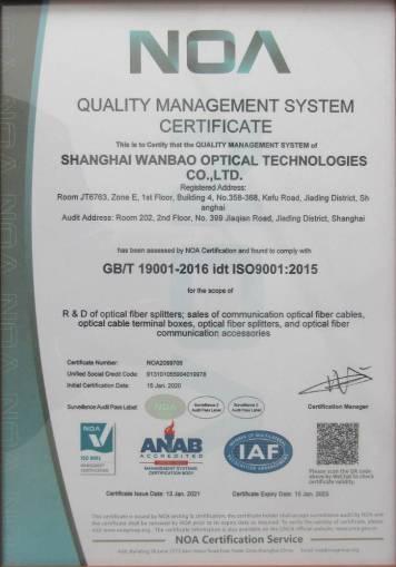 ISO9001 - Shanghai Wanbao Optical Technologies Co., Ltd.