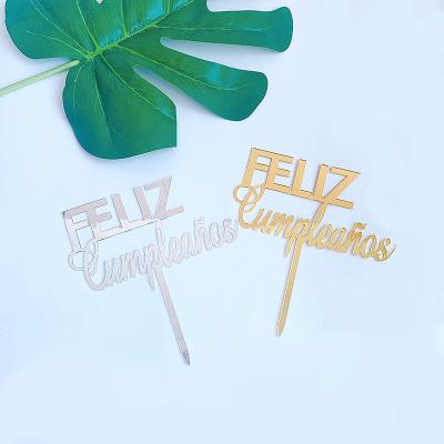 China Copyright Disposable Acrylic Birthday Cake Insert Card Spanish Manufacturers For Single Layer Of Silver And Gold Cake Decoration for sale