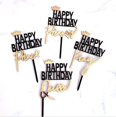 China Hand Make Acrylic Happy Birthday Cake Insert Card Children's Birthday Cake Topper Decoration Hot Style Queen King Princess And Prince for sale