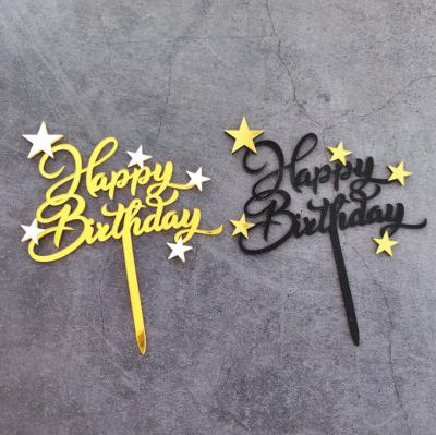 China Sweet Candy Cake Decorating Acrylic Card with Black Gold and White Gold Star Cake Decorating Birthday Happy Birthday Cake Topper Hot Sale Topper for sale