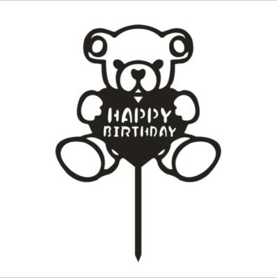 China Direct Mirror Acrylic English Cake Topper Happy Birthday Bear Card Cake Decorating Use Kids Birthday Party Kids Acrylic Gold Flag for sale