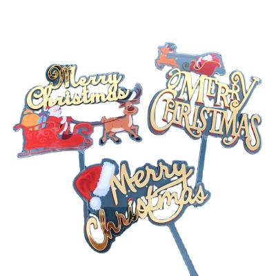 China New Christmas Party Decorations Festival Cake Toppers Merry Christmas Party Acrylic Topper Acrylic Cake Topper Happy Tree And Reindeer Happy Hot Style for sale