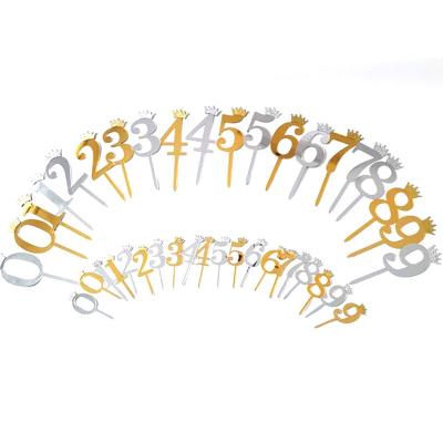 China DIY Gold/Silver 0-9 Numbers Happy Birthday Acrylic Eco-friendly Disposable Cake Topper for Wedding Anniversary or Happy Birthday Party Decorations for sale