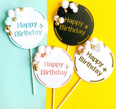 China Disposable Eco-friendly Custom Round Venonat Cake Topper Bulb Party Card Happy Birthday Cake Toppers for sale