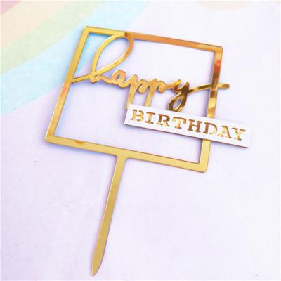 China Hand Made Cake Topper Square Doublehappy BirthdayAcrylic Cake Insert Card Cake Figure Plastic Resin Cake Topper Disposable Eco-Friendly for sale