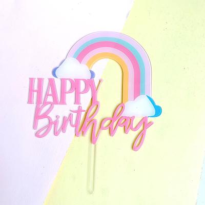 China Rainbow Happy Birthday Cake Decoration Disposable Eco-friendly Creative Manufacturers Directly For Acrylic Happy Birthday Cake Insert Card for sale