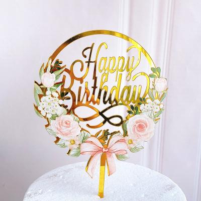 China New Color Print Birthday Cake Insert Card Celebrity Web Disposable Acrylic Light Flower Happy Birthday Cake Decoration for sale