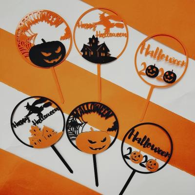 China Disposable Halloween Cake Decorations Original Eco-Friendly Pumpkin Wizard Haunted House Acrylic Happy Bat Halloween Cake Insert Card for sale