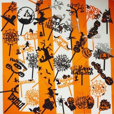 China Halloween Disposable Eco - Friendly Orange And Black Multi - Layer Acrylic DIY Cake Insert Card for sale