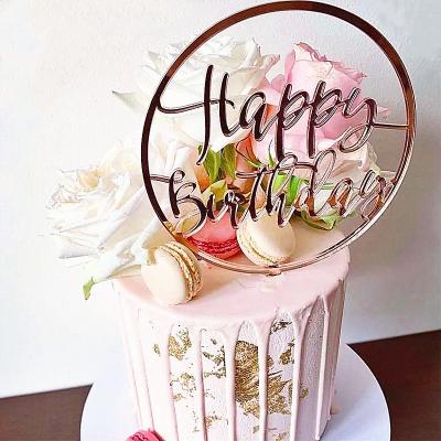 China Western Style Eco-friendly Disposable Round Custom Logo Acrylic Wedding Happy Birthday Party Cup Cake Topper for sale