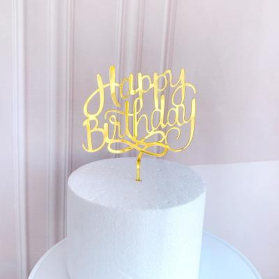 China Disposable Eco-Friendly New Gold Simple Acrylic Birthday Cake Insert Card Maker Directly For Happy Birthday Cake Decoration for sale