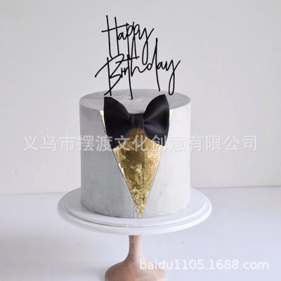 China Eco-friendly Disposable Birthday Cake Decoration Wind Instagram Happy Birthday Cake Insert Card Black Dessert Acrylic Insert Card for sale