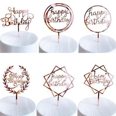 China New Arrival Rose Gold Glitter Custom Personalized Wedding Eco-Friendly Happy Birthday Acrylic Cake Topper For Decoration for sale