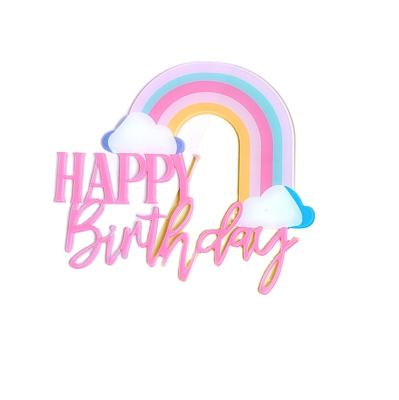 China Hand make creative rainbow happy birthday cake decoration makers directly for happy birthday cake insert acrylic card for sale