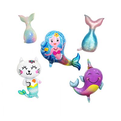 China Festival Decoration Bundle Mermaid Tail Helium Foil Balloons Large For Kids Birthday Party Decoration Fishtail Gradient Color Balloon for sale