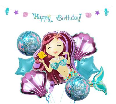 China Festival Decoration Selection Mermaid Theme Birthday Party Decorations Happy Birthday Banner with Foil Balloons Mermaid Party Decoration Foil Balloon Bouquet for sale