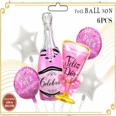 China Festival Decoration Package 6pcs Big Wine Whiskey Champagne Bottle Foil Balloon Set Happy Birthday Party Foil Bouquet Balloon for sale