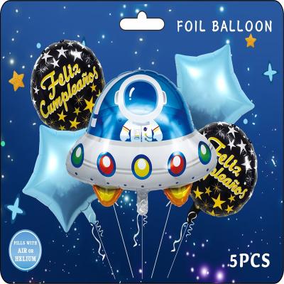 China Festival Decoration Package For Boy Galaxy Theme Birthday Party Decorations 5pcs Astronaut Rocket Balloon Kit Outer Space Theme Balloon Set for sale