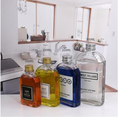 China Wholesale Empty Square Beverage Liquor Glass Bottle Botellas de vidrio With Flat Clear Glass Aluminum Cover For Vodka Beverage for sale