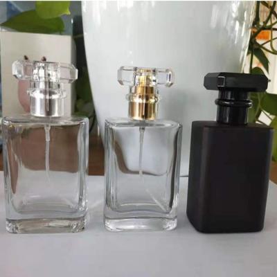 China 30ml 50ml 100ml Black Clear Frosted Empty Cologne Cosmetic Square Flat Glass Fragrance Empty Perfume Bottle With Box for sale