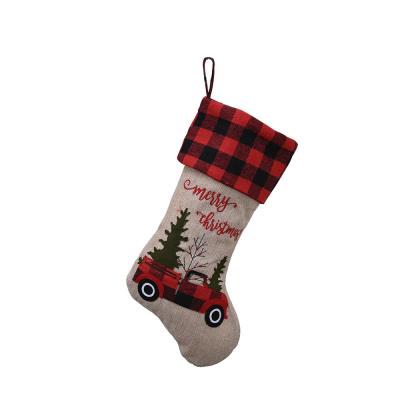 China Red and Black Christmas Tree Christmas Car Plaid Flannel Christmas Ornament Socks for sale