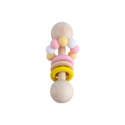 China Creative New Wood Baby Teeth Ring Toy Wooden Teether Teeth Ring Soft Silicone Baby Bead Teething Ring Interactive Baby Rattle for sale