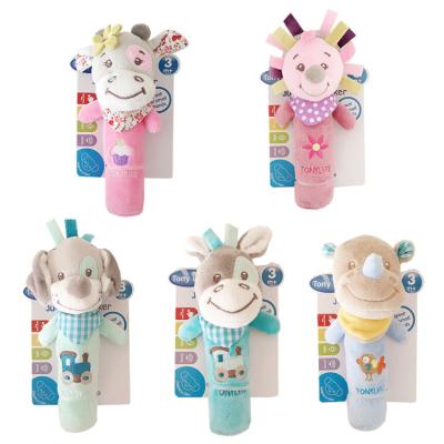 China Ring the Bell Baby Soothing Rattle for Newborns 0-1 Animal Grasping Plush Toy Baby Rattle Teether BB Stick for sale