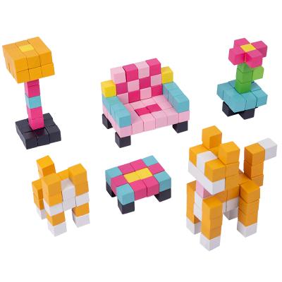 China Early Educational Creative Toys Brain Teaser Jigsaw Puzzle New Design Toy 2021 Cartoon Mosaic Wooden Stickerless Magic Cube for sale