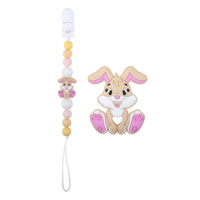 China Silicone Teether New Toy Silicone Teether Silicone Chew Grade 100%food sensory Beads Cute Silicone Toy Baby Teeth Toy Dummy Clip Pacifier Chain Clip Rabbit for sale