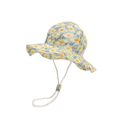 China New Eco-friendly Spring and Summer Children's Hat Printing Ldyllic Large Brim Cotton Sun Hat Newborn Baby Girl Floral Newborn Hats for sale