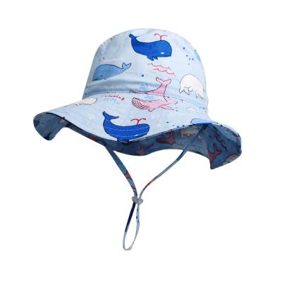 China New Eco-friendly Big Brim Spring and Summer Children's Newborn Cartoon Whale Sun Hat Cotton Printing Boy Baby Hats for sale