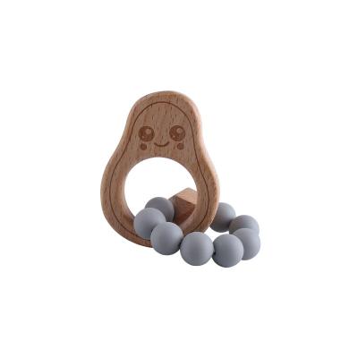 China Wooden Teether Ring Organic Chewable Silicone Beads Teething Toy New DIY Avocado Shape Soft Baby Bracelet for sale