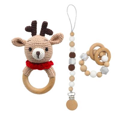 China Baby Animal Teether Wooden Teethers Toy Unique Design Wood Ring Baby Play Nursery Soft Cotton Toys for sale