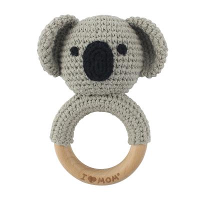 China Beech Animal Ring Baby Rattle Teether Wooden Crochet Baby Rattle Toy Cute Eco-Friendly Amazon New for sale