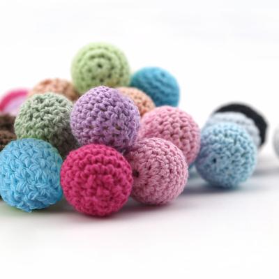 China Bpa FreeTeething Sale16mm Hot Handmade 100% Handmade Round Knitting Wooden Cotton Crochet Beads Wooden Balls For DIY Decoration Baby Teether Jewelry Necklace Pendant for sale