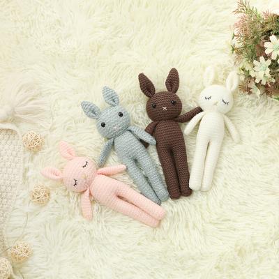 China 100% PP Cotton 2021 New Sleep Stuffed Bunny Animals Doll Baby Soothing Crochet Rabbit Plush Soft Wool Knitted Toys For Kid' Gift for sale