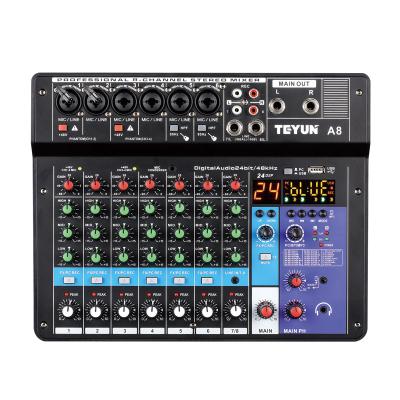 China TEYUN Wireless Customized Professional Live 8-Channel Digital Mixer Mobile Phone Microphone Computer Recording Audio Mixer for sale