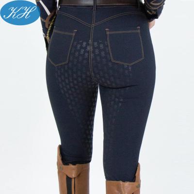 China Knee silicone or seat full silicone printing new fashion comfortable equestrian stretch denim straps custom silicone seat equestrian breeches for sale