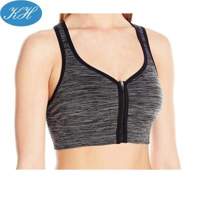 China Breathable Custom Design Plus Size Nylon And Elastane Zippered Moisture Wicking Active Sports Bra for sale