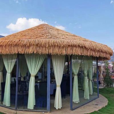 China Bali Fire Insulation Antiseptic Artificial Roof Cover Palm Leaf Thatch Roof Covering Artificial Synthetic for sale