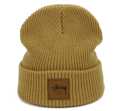 China Common People Beanie Hats Women Fashionable Custom Beanie With Patch Winter Hat Leather Beanie for sale