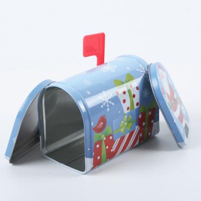 China Package Mailbox Shape Metal Candy Tin Box For Christmas Candy Packaging for sale