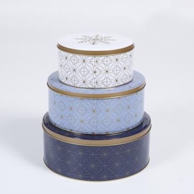 China Recyclable Christmas Gift Round Tin Box 3 Set For Sweet Cake Cookies for sale