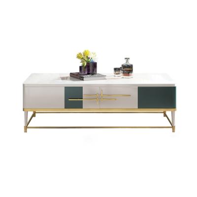 China Italian Modern Living Room Furniture Coffee Table Center Metal Storage Luxury Gold Glass Coffee Table for sale