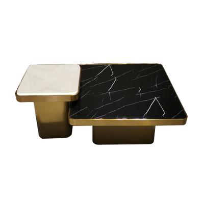 China 2021 easy to clean stainless steel square marble gold tea table set luxury living room furniture coffee table for sale