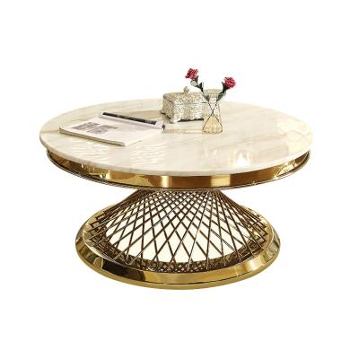 China Nordic luxury center table stainless steel gold metal height base living room round metal marble coffee table for sale