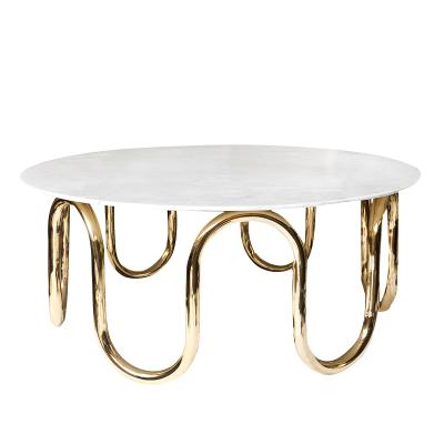 China Small Wave Design Wave Design Metal Tea Table Coffee Table Coffee Table Luxury Round Gold Marble Coffee Table for sale