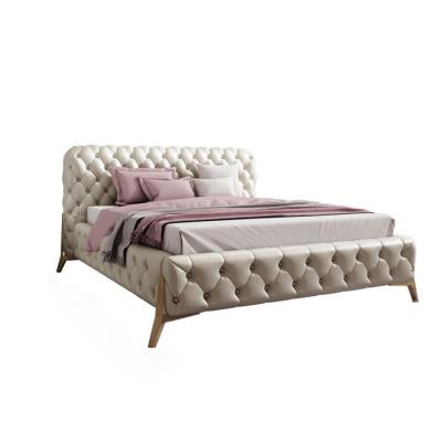 China Modern upholstered tufted dormitorio storage bed Italian luxury leather double button pull cama for sale