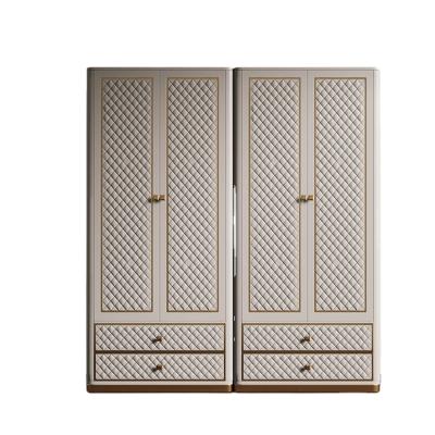 China Nordic modern leather wardrobes luxury bedroom storage cabinet wardrobe wooden cabinet for sale